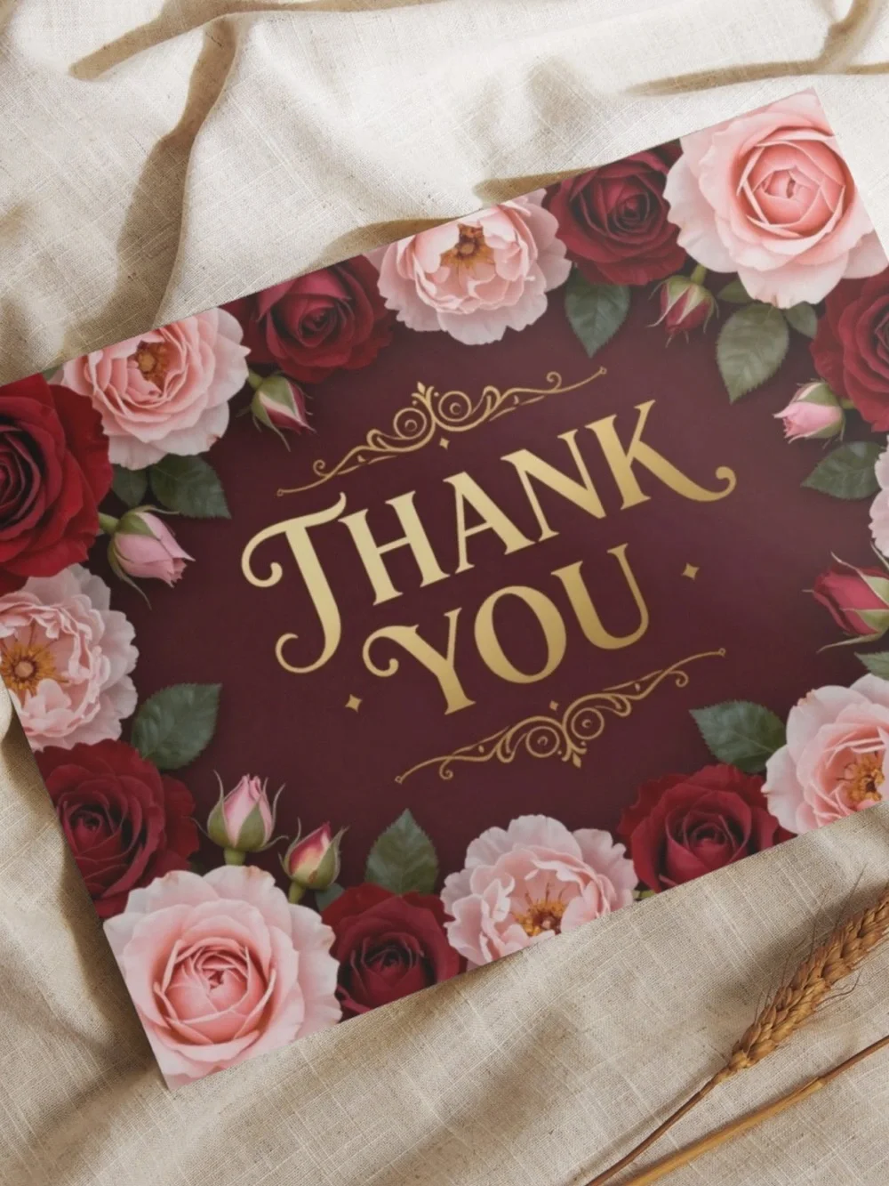 Pink and Red Rose 15 Thank You Cards 4x6 Floral Greeting Cards with Envelopes